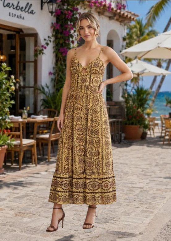 ZARA CUT-OUT EMBROIDERED EYELET MIDI BROWN DRESS sz L 2687/966