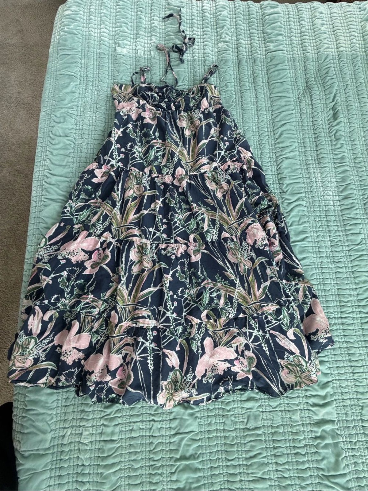 Vineyard Vines Navy Maxi Sundress with Pink & Green Floral Print-small