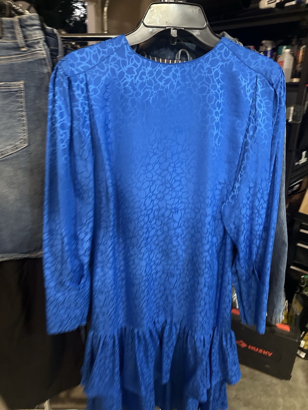Silk Studio,royal blue,button front,padded,quarter sleeves,100% SILK,sz10,M