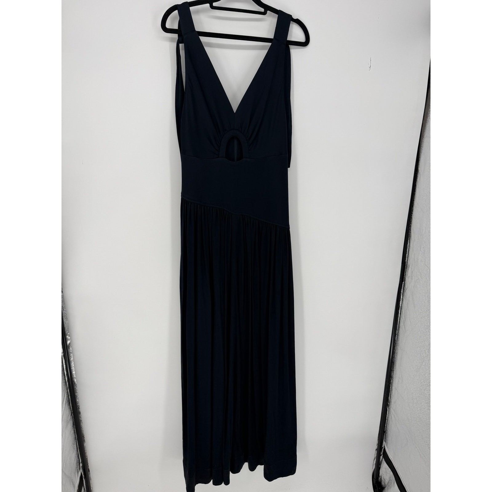3.1 Phillip Lim Navy Satin Gown Keyhole Cutout Slit Maxi Size 6