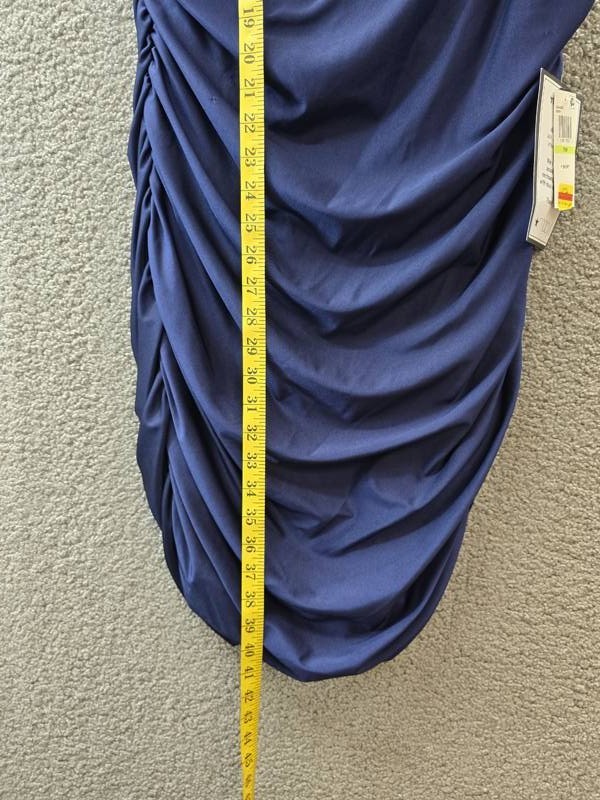 B. Darlin Plus Size Ruched One-Shoulder Dress 18W Navy Solid Back Zip Closure