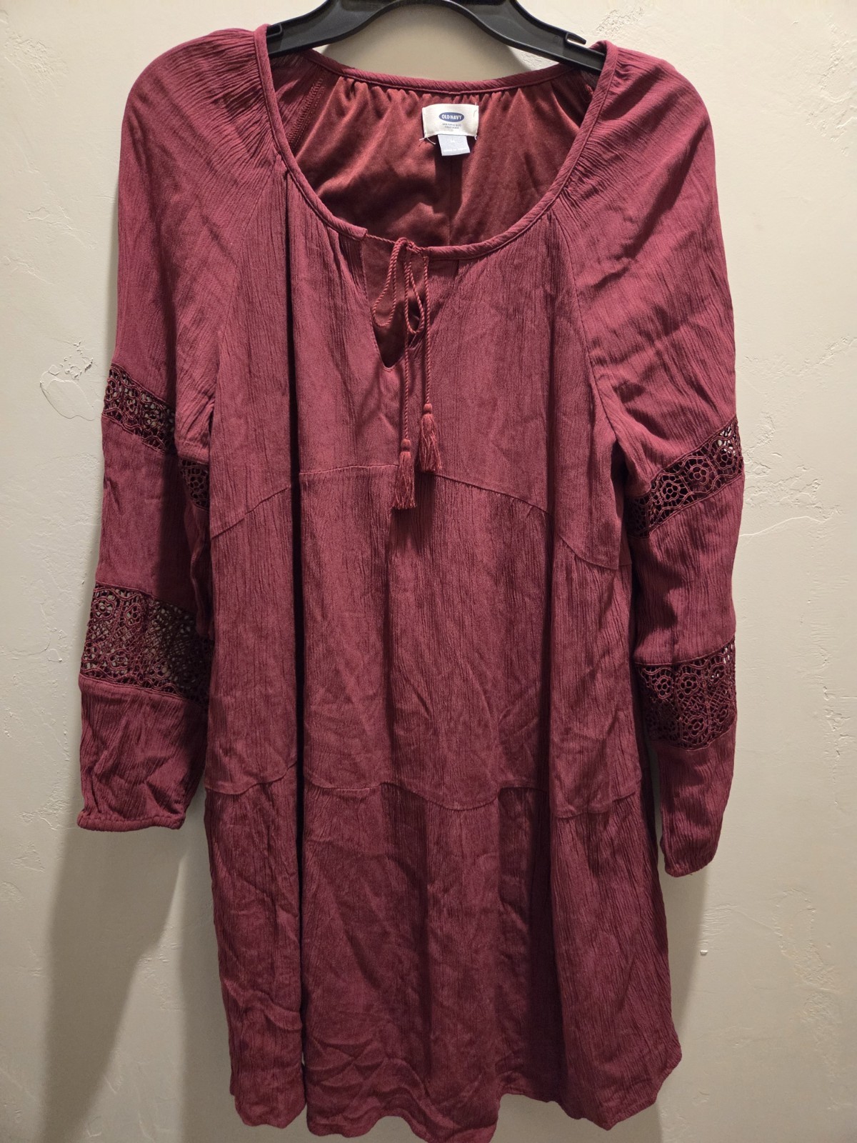 Old Navy Eyelet Midi Dress M Maroon Boho Bohemian CottageCore Feminine -00211