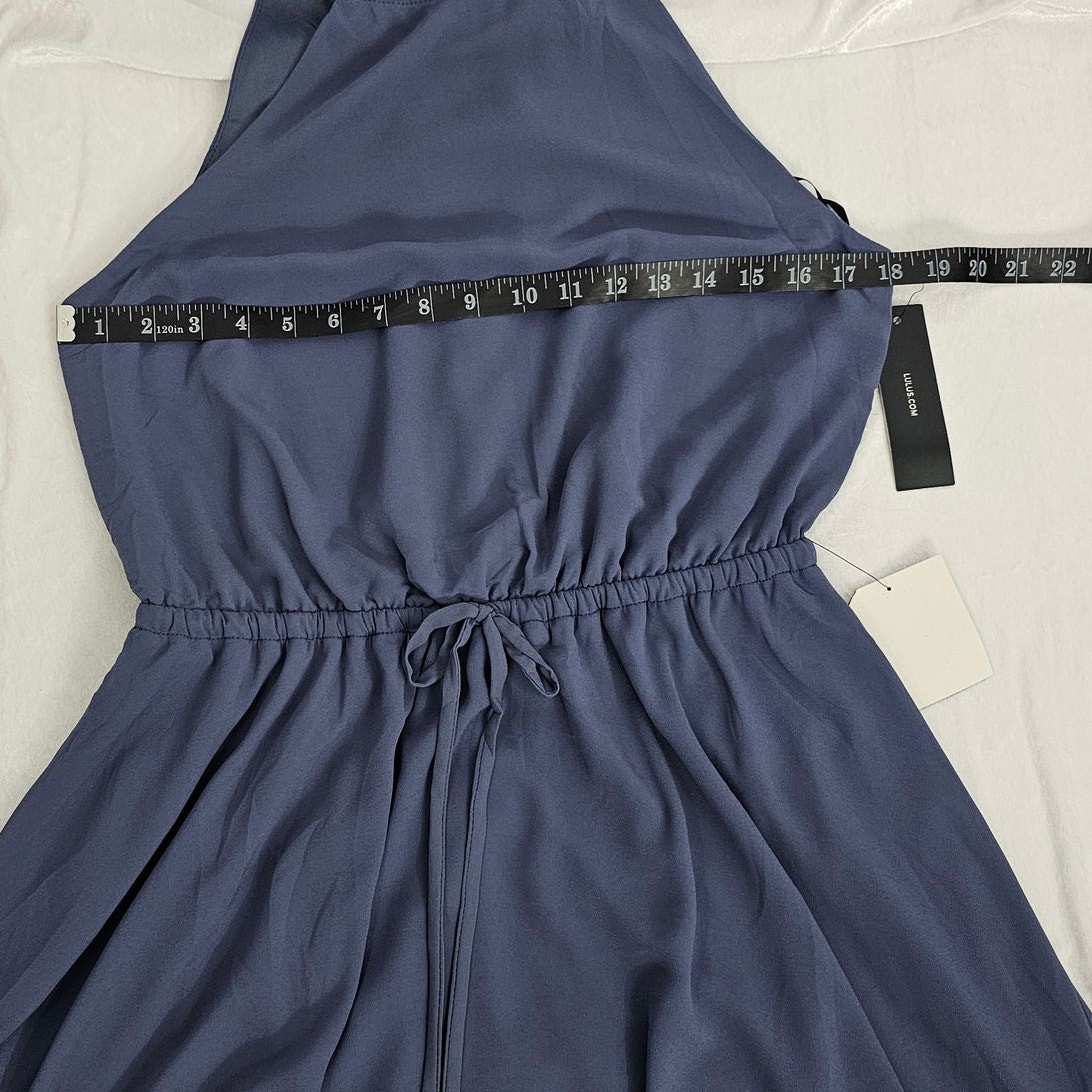 Lulus Blue Halter Neck Keyhole Back Formal Chiffon Maxi Dress Women’s Size L NWT