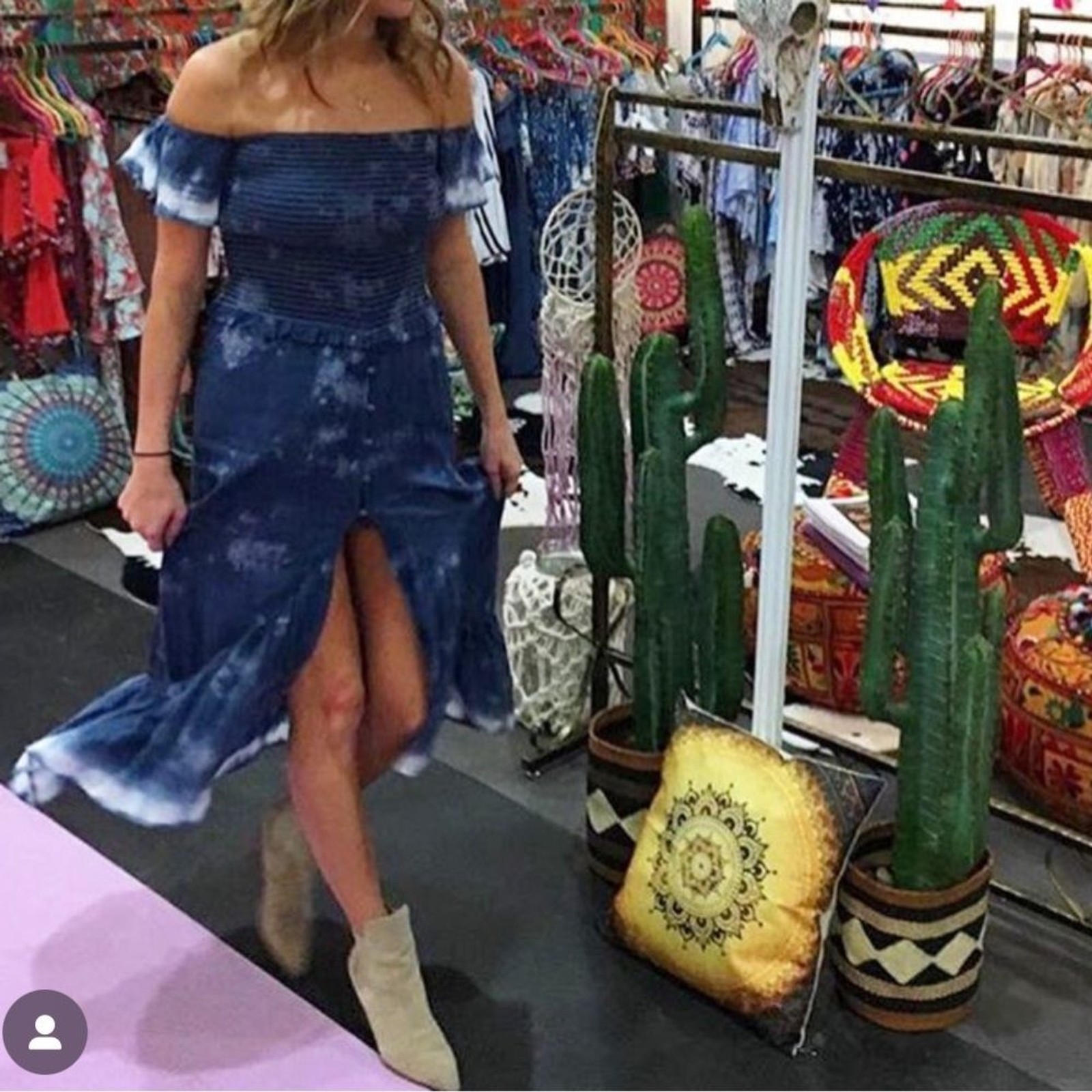 Surf Gypsy Blue Tie Dye Smock Top High-Low Maxi Dress with Flutter Sleeve