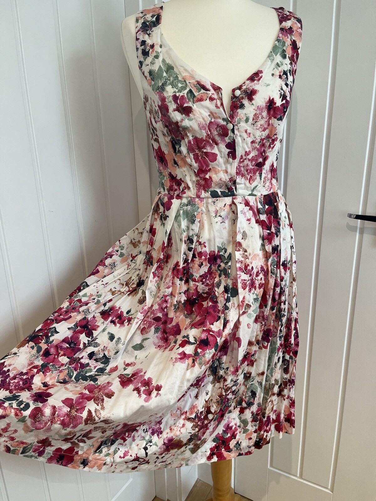 Women’s Vintage Mad Men Style Summer Party Dress Floral Pinks Size 12 Gok at TU