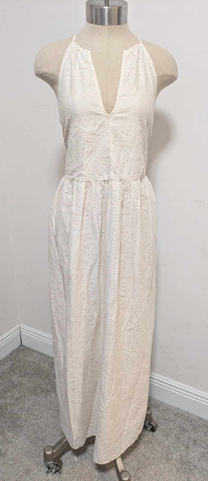 Womens Maxi Eyelet Dress Sz M Ivory Sea Shells Casual Beachy Vacation Resort