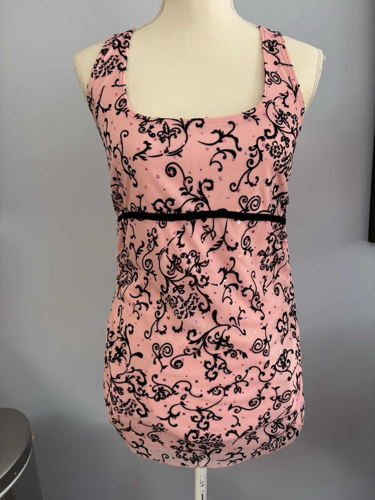 Vanity Pink And Black Slip Mini Dress Sequined With Lining Straps Sz S M EUC