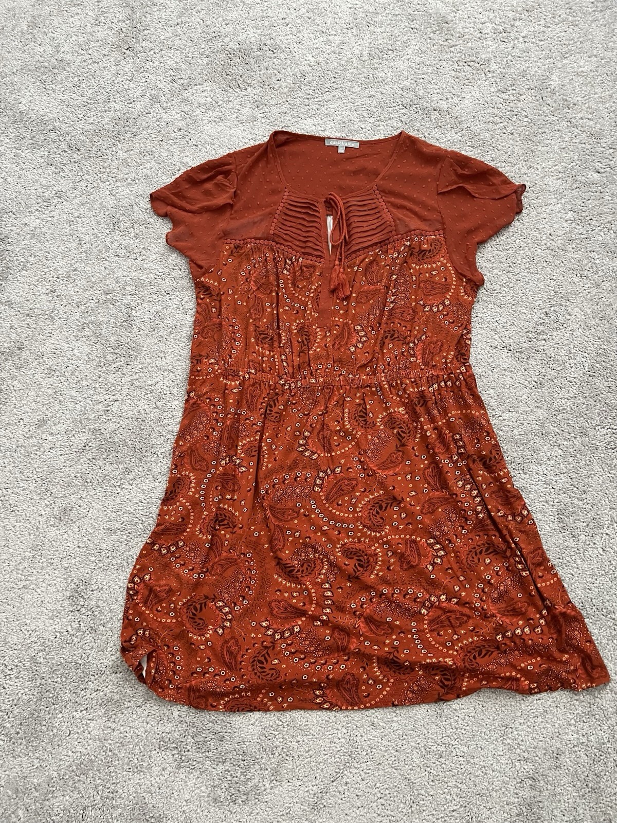 Women’s 2X Danielrainn Short-Sleeve Midi Paisley-like Print Dress