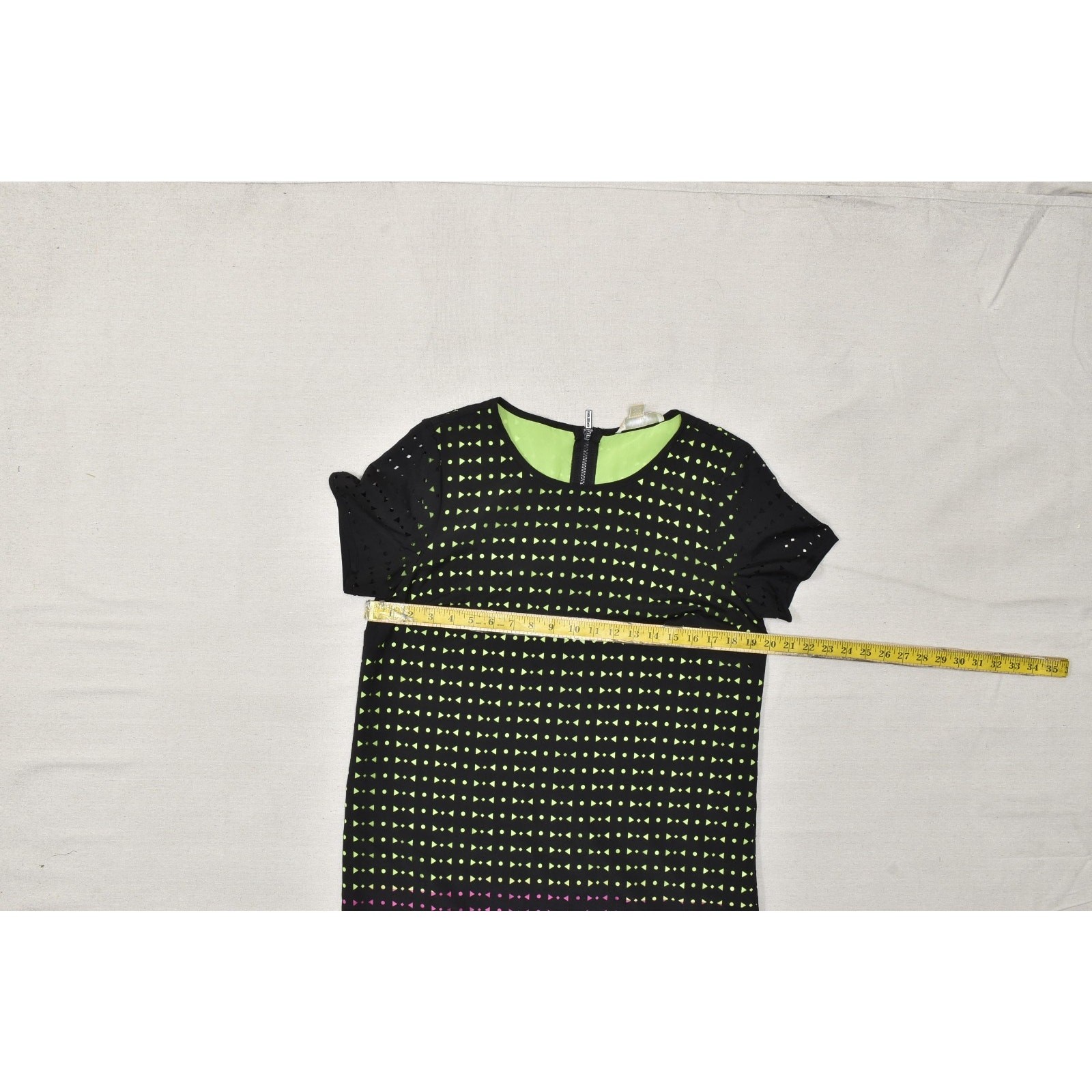 MICHAEL Michael Kors Black Neon Green Pink Geometric Laser Cut Sheath Dress 10