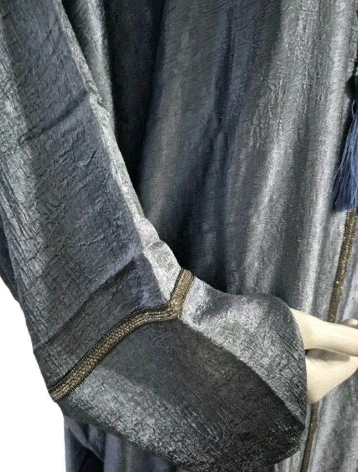 SS26 Quality Ladies Premium Crushed Satin Frasha Abaya Diamante Silver Size 54