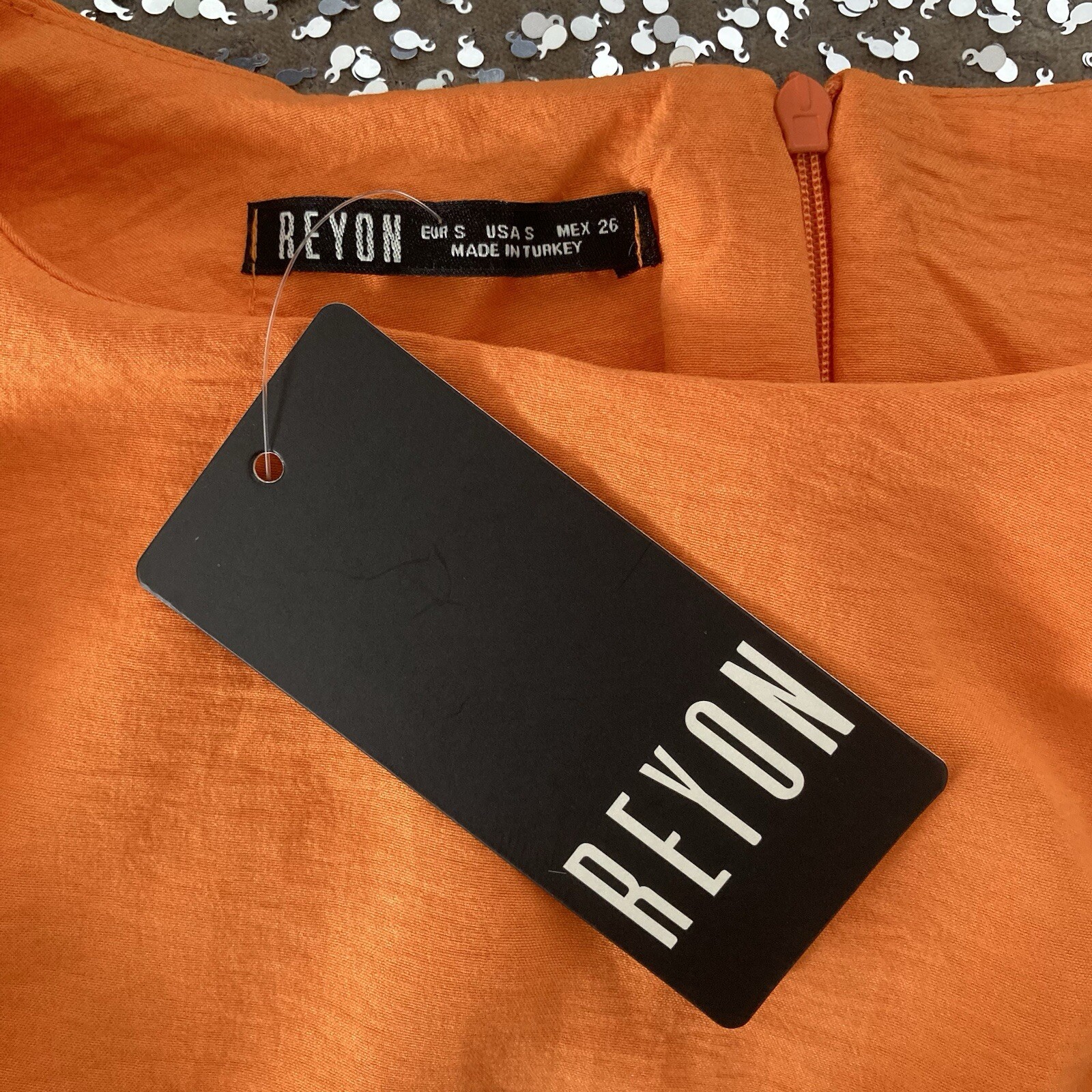 Orange Round Neck Short Puff Sleeves Cut Out Sides Tiered Hem Midi Dress S 8-10
