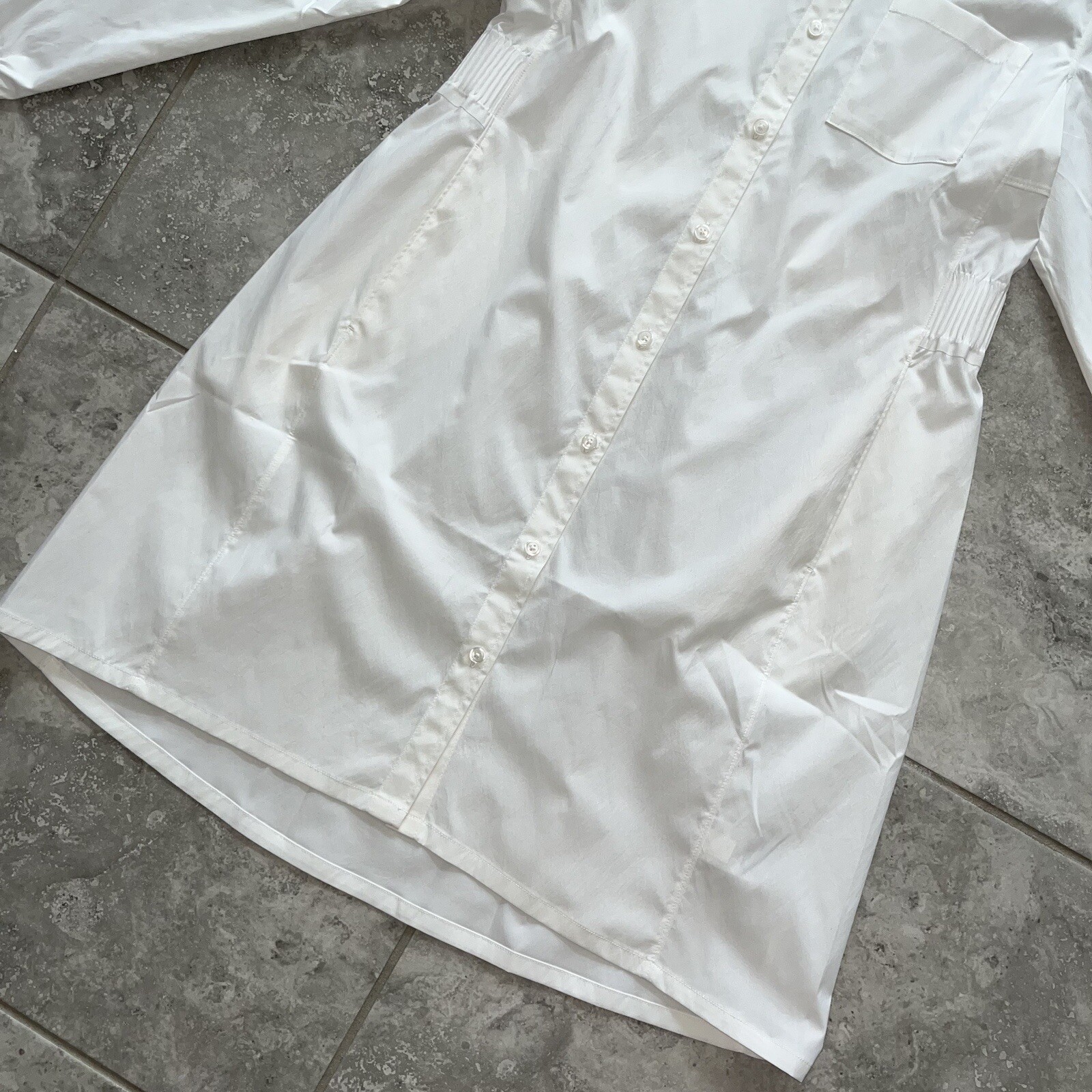 Athleta White Long Sleeve Button Shirt Dress Midi Cinched Waist Pocket M New