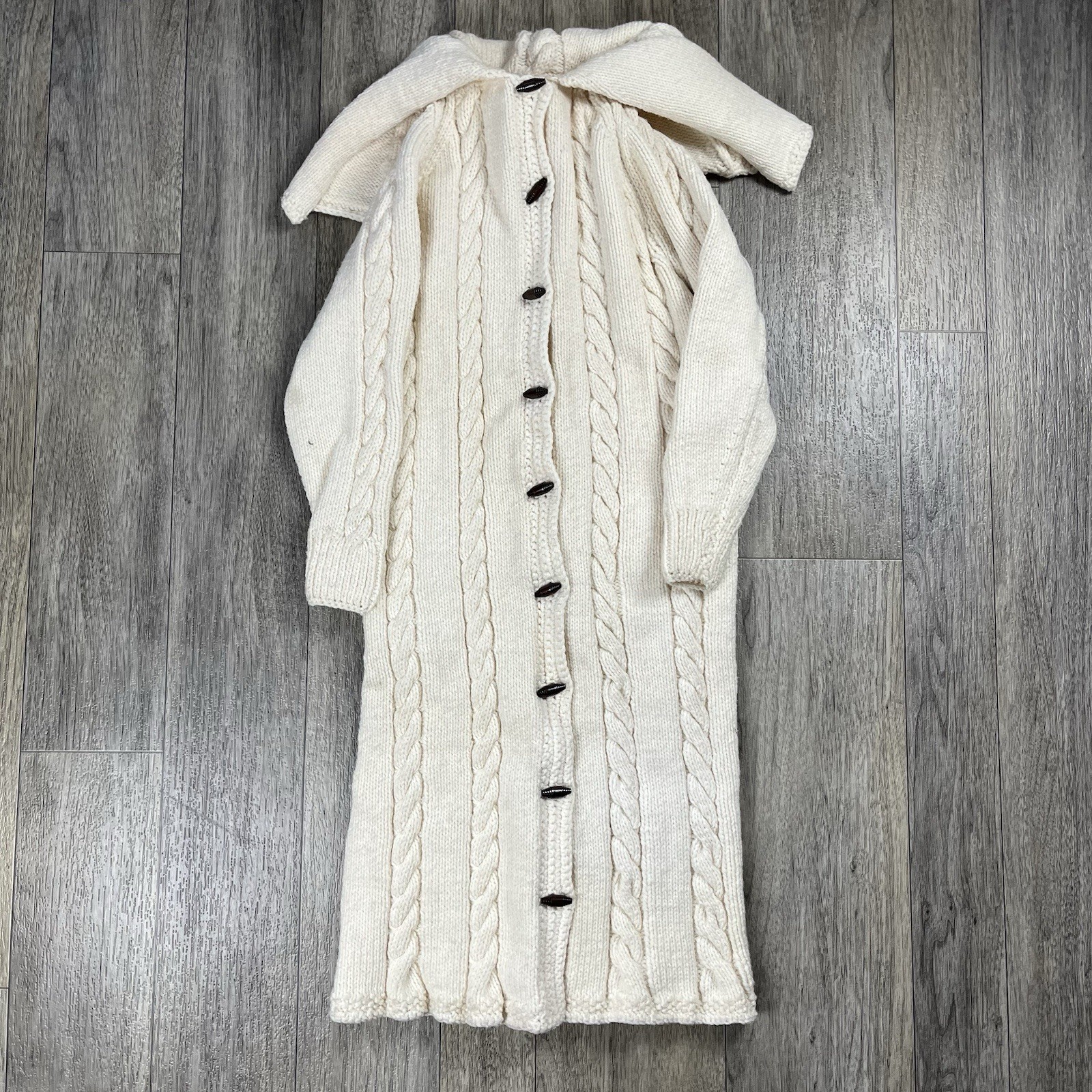 Handmade Vintage Chunky Fisherman Cable Knit Sweater Dress Size S/M Cozy Winter