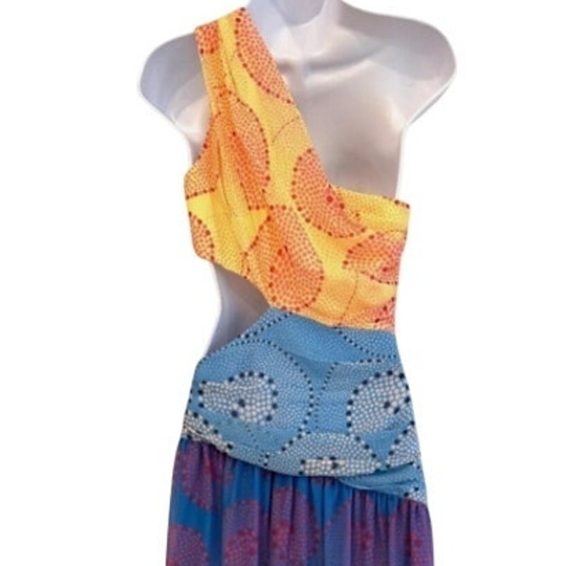 NWT STAUD Ashlyn One Shoulder Cutout Maxi Dress Multicolor Size 0