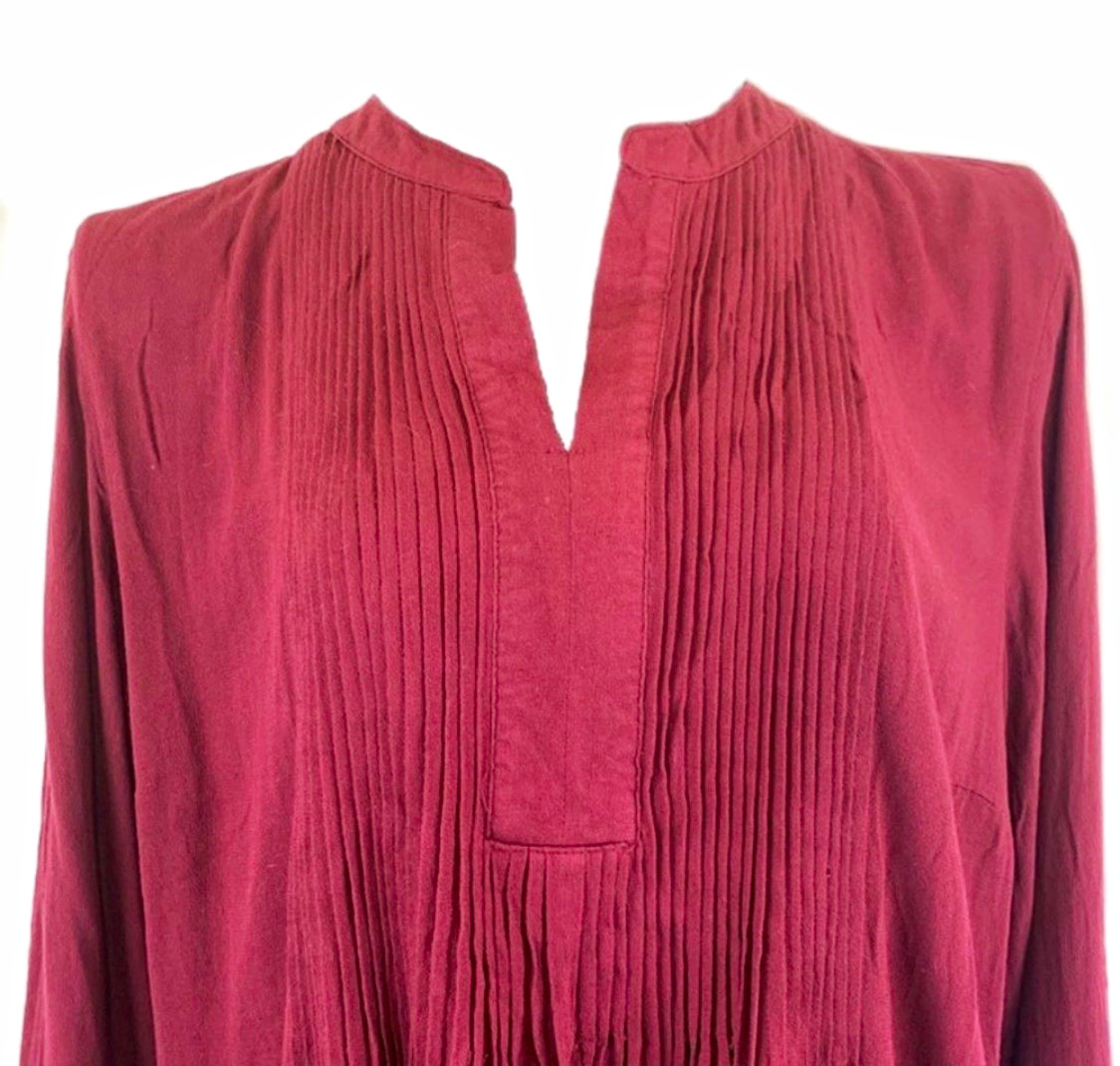 Old Navy Women’s Burgundy Solid Pleated V-Neck Shift Dress XL Long Sleeve