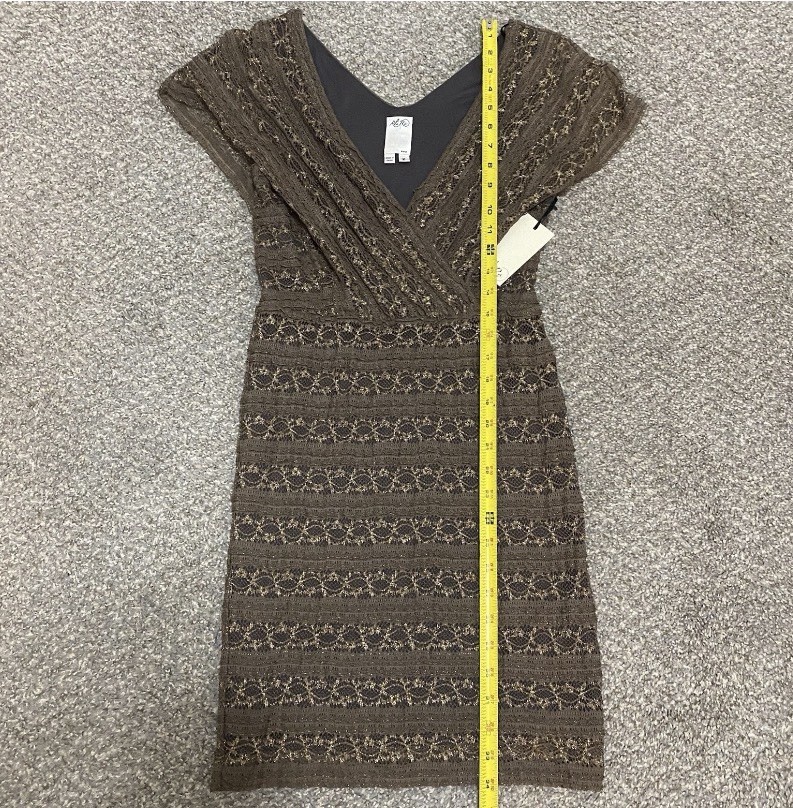 Ali Ra NEW Brown Metallic Gold V-neck Dress Women’s Size 2 Brand New With Tags