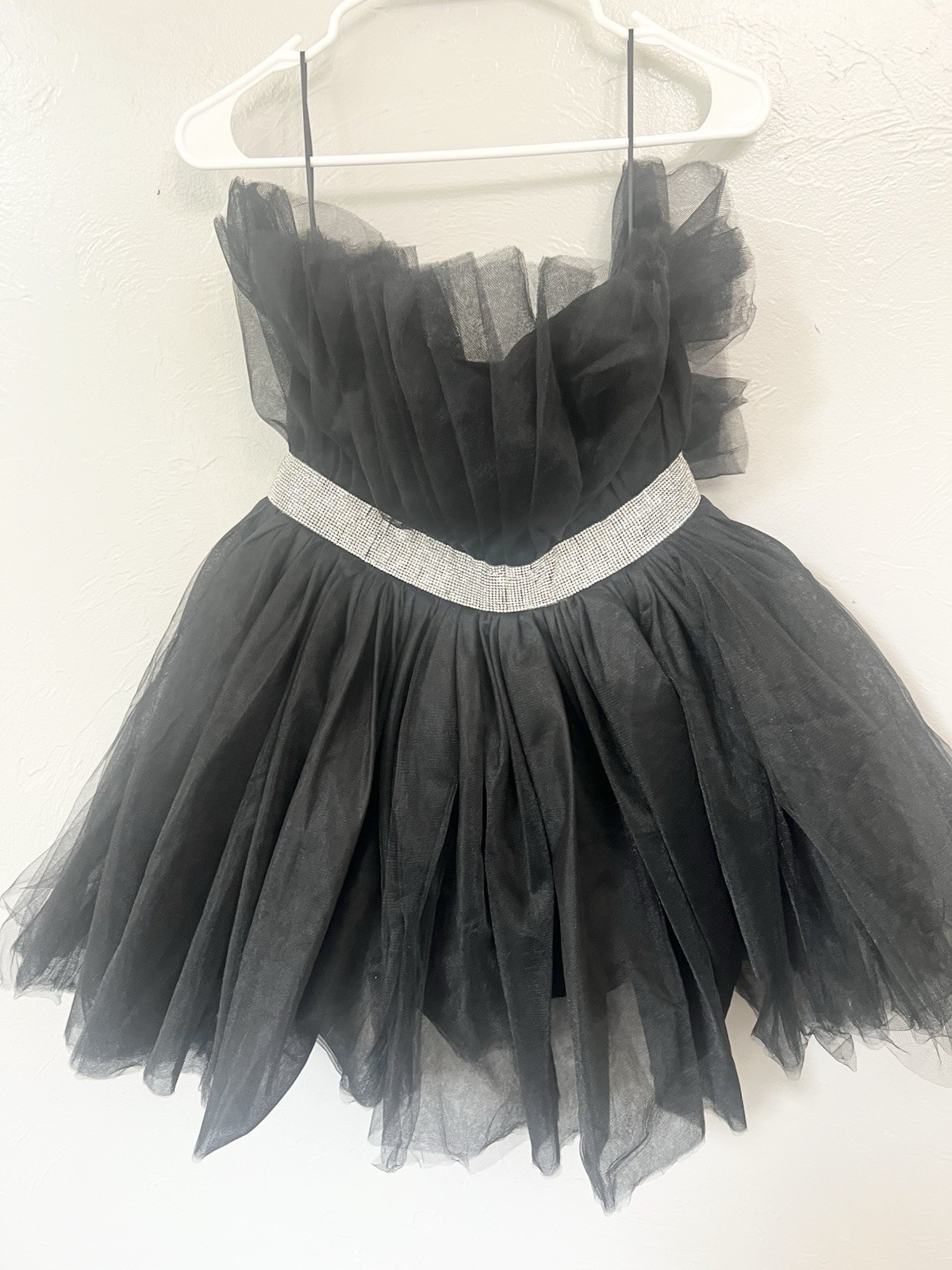 MABLE Karina Tulle Rhinestone Belt Mini Cocktail Party Dress Black Medium