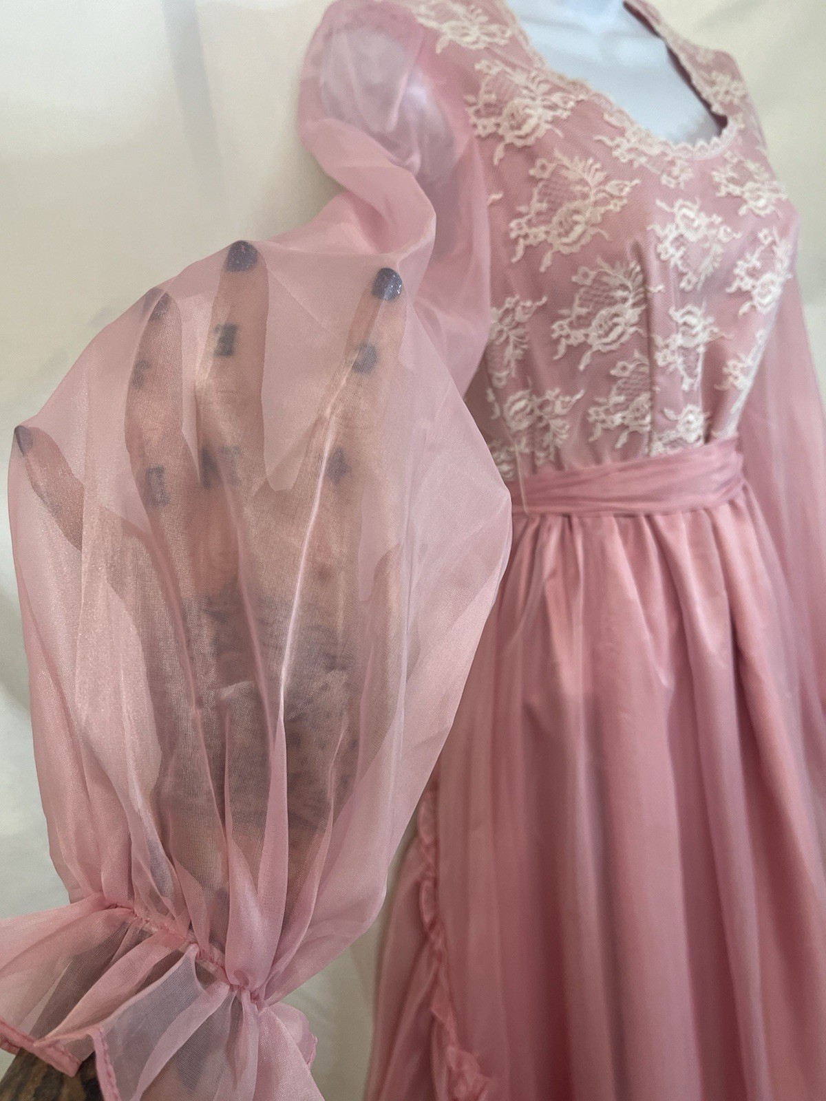 Vintage Dress 8 S Ruffle Sheer Nylon Tea Peasant Prairie Cottage Gypsy Cosplay