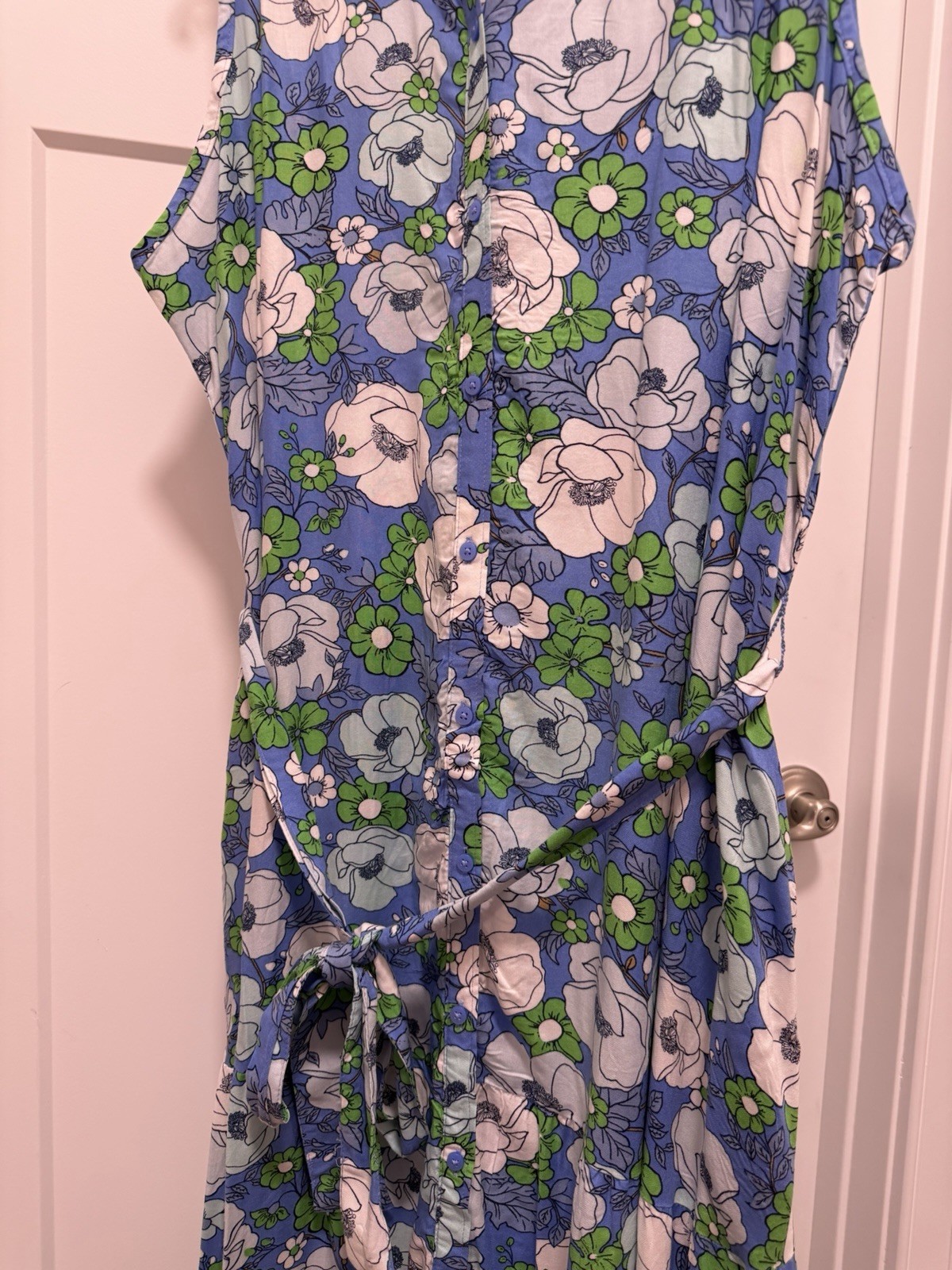 Croft & Barrows Floral Button Down Dress Sz L Casual Waist Tie- Pockets NEW