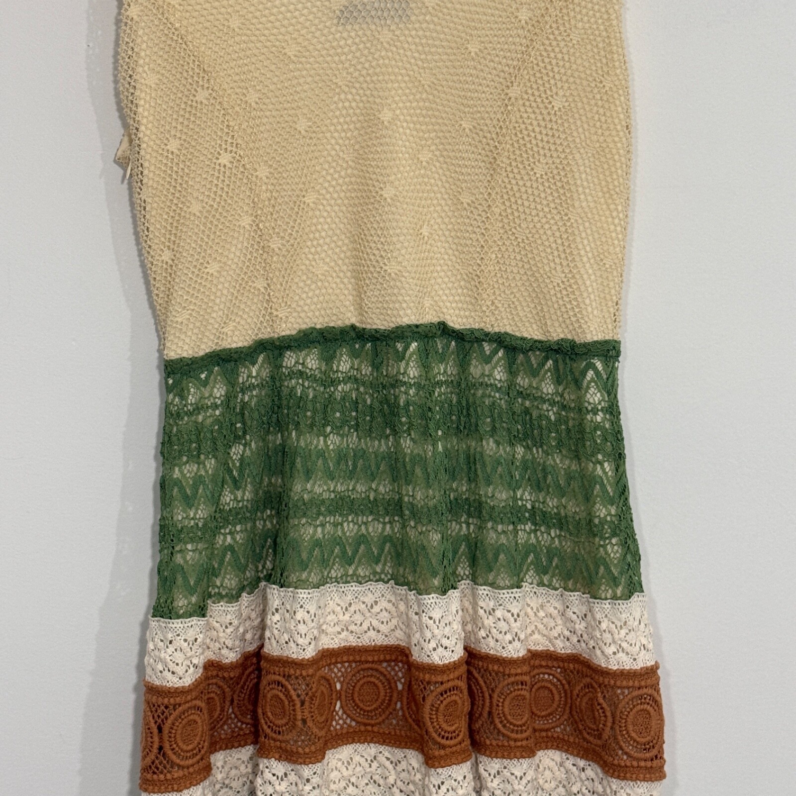 Ryu Womens Dress Small Cream Green Stripe Crochet Boho Hippie Festival Fairy