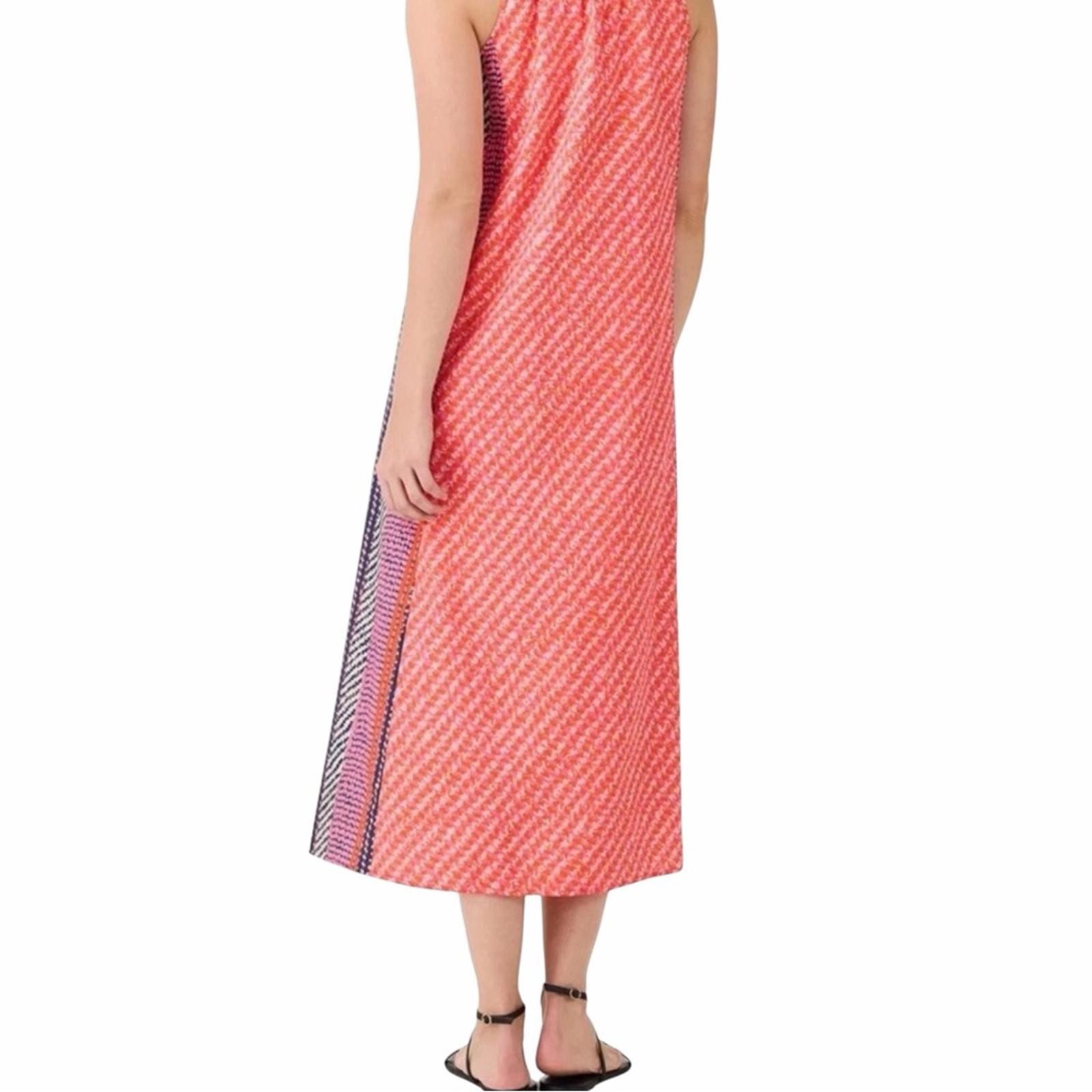 NIC+ZOE Spotty Stripes Sleeveless Midi Dress in Coral Pink Multi New Size Small