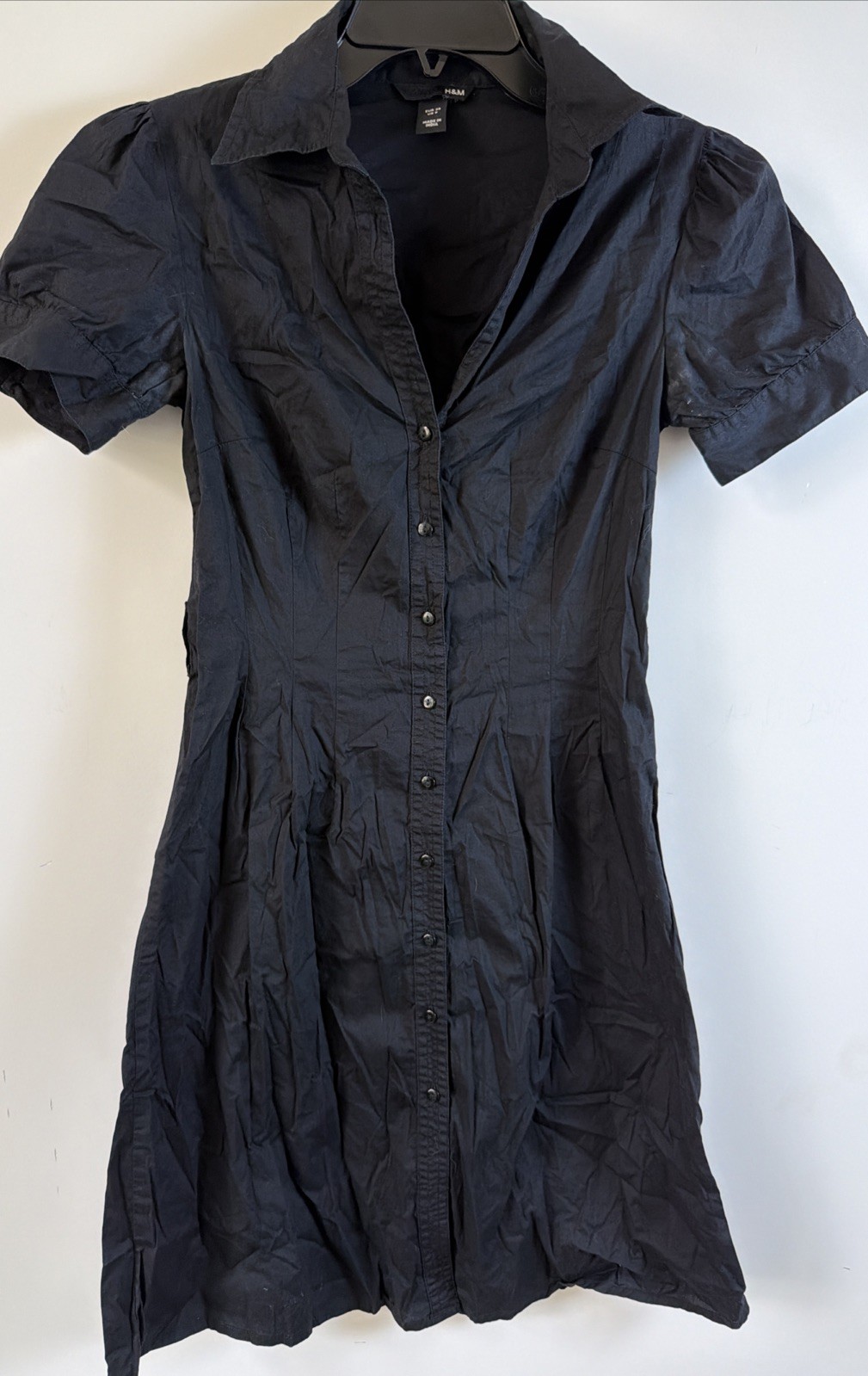 H&M Black Utility Shirt Dress Sz 6 Short Sleeve Cargo Midi Button Down