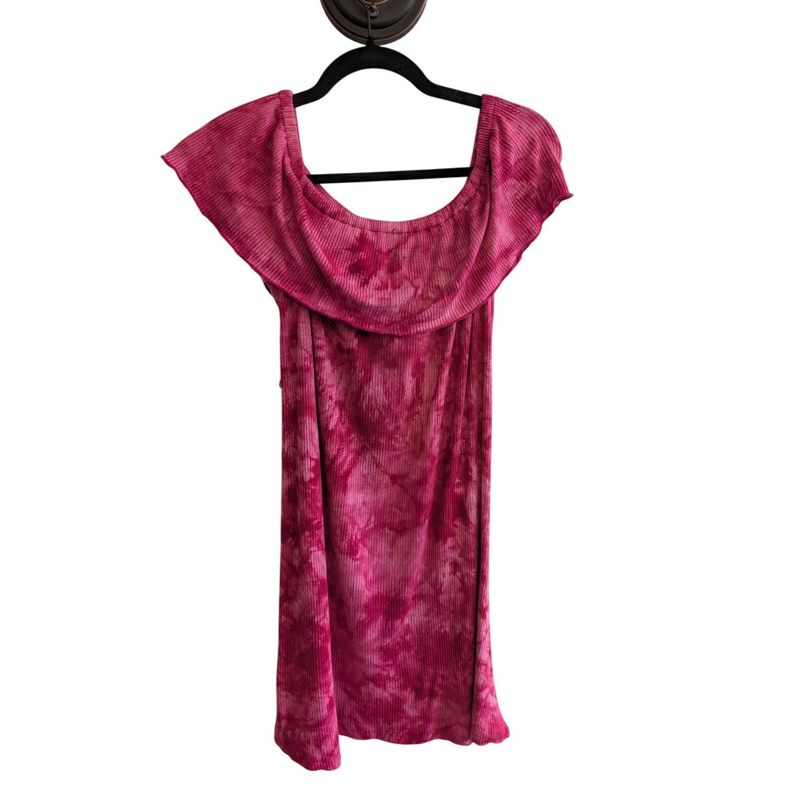 Ma Cherie Maternity Off the Shoulder A-Line Dress Tie Dye Wine Pink Size S
