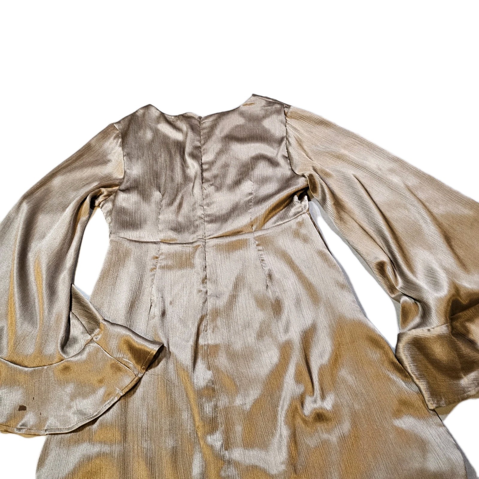 Love Riche Metallic Rose Bell Sleeve Mini Dress Women’s SZ S 70’s,Retro,Party