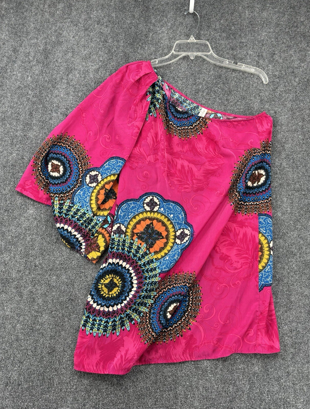 Pink Owl Whimsy Boho Bright Pink Mandalas One Sleeve / Shoulder Dress Women’s S