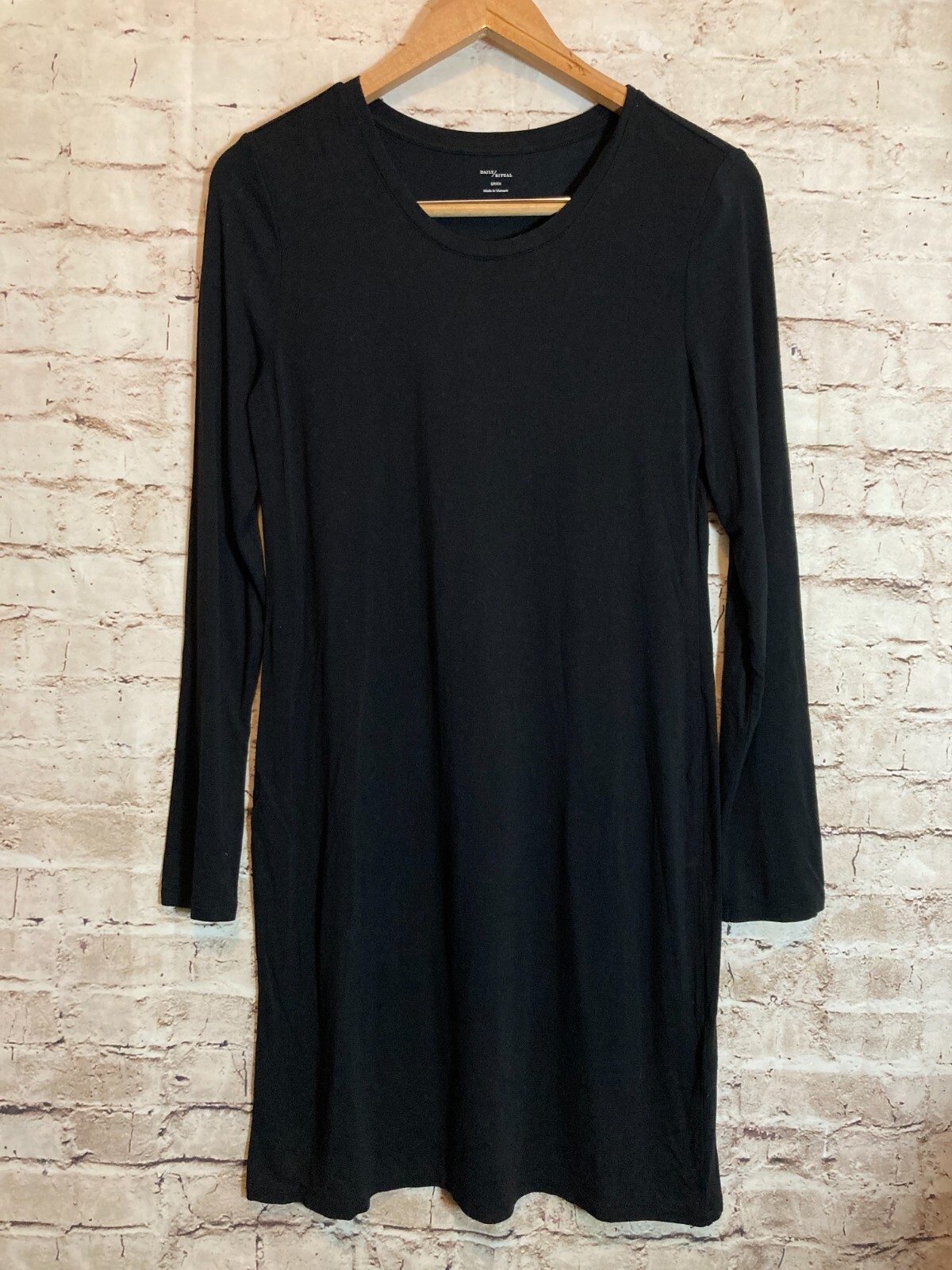 Daily Ritual Dress Women Small Black Long Sleeve Fit & Flare Stretch Lightweight