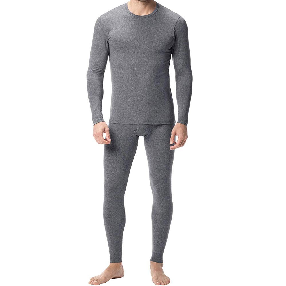 Mens Thermal Underwear Fleece Lined Pajamas 2 Piece Set Grey Medium