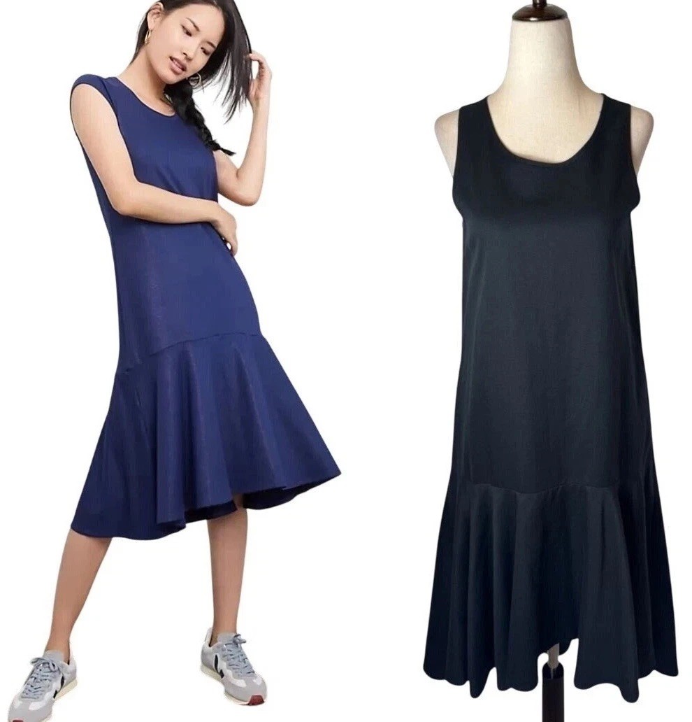 Maeve Dress Women XS Black Linen Asymmetric Hem Sleeveless Ismene Midi Preppy