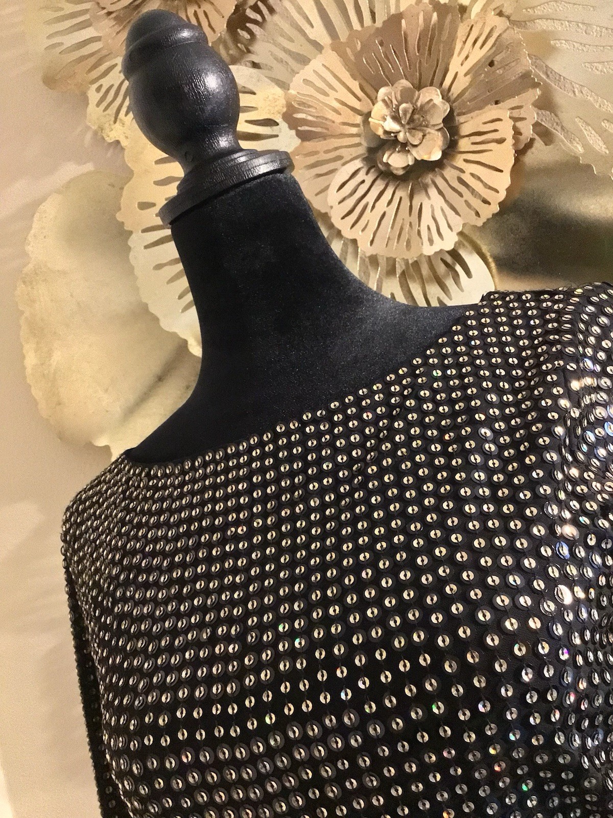 GUESS Women’s Sequins Bodycon Dress Boat Neck Long Sleeve Open Back, Size S