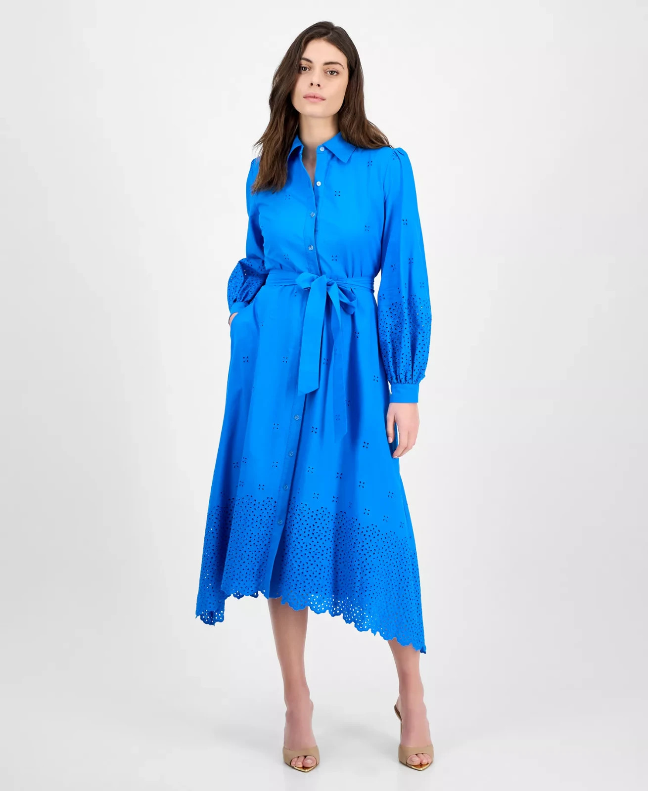 julia jordan Women’s Long-Sleeve Cotton Eyelet Dress Blue Size XS