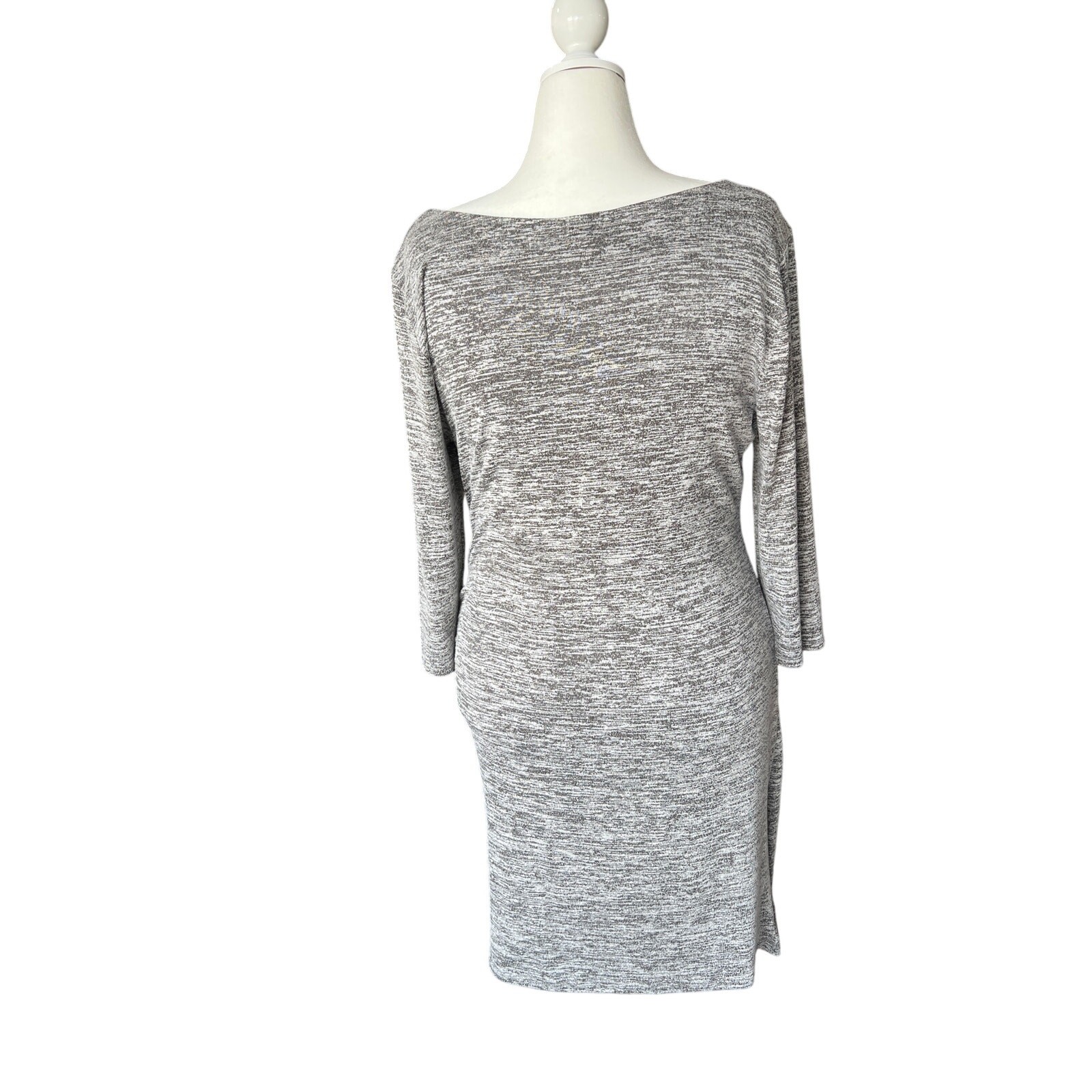 Free Press Heathered Gray Stretch Ruched V-Neck Dress Women’s Size L Easy Travel