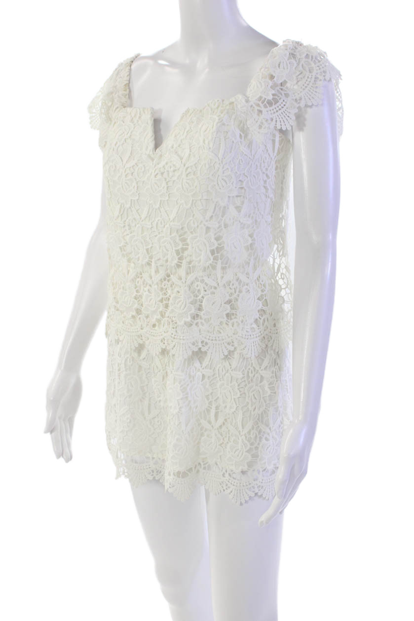 Yumi Kim Womens Textured Lined Sleeveless Layered Floral Short Dress White Size