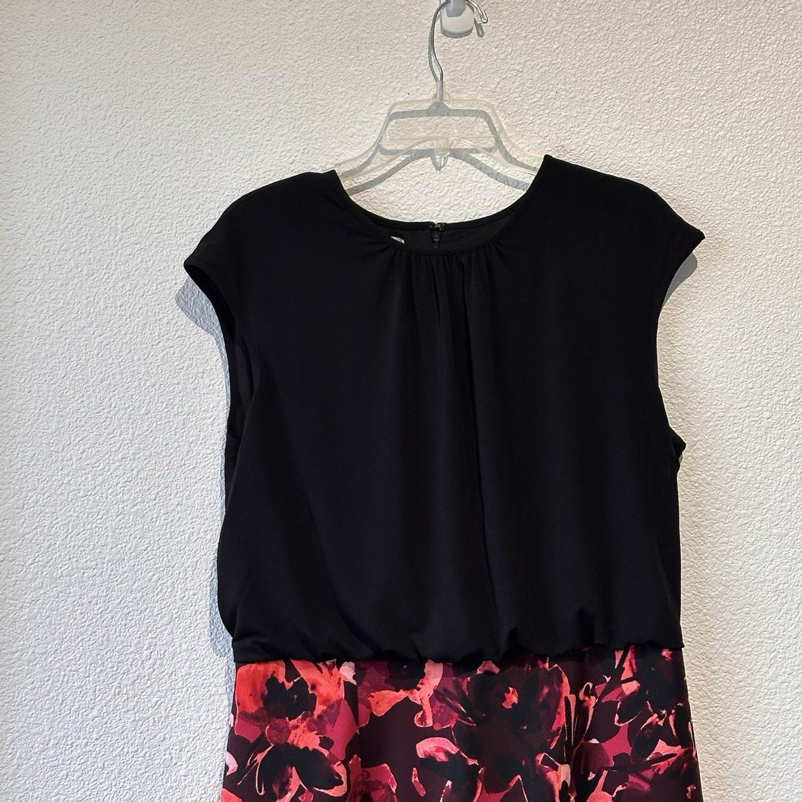 Wisp Marnie Sleeveless Sheath Midi Jersey Dress Black Pink Floral Print Size14
