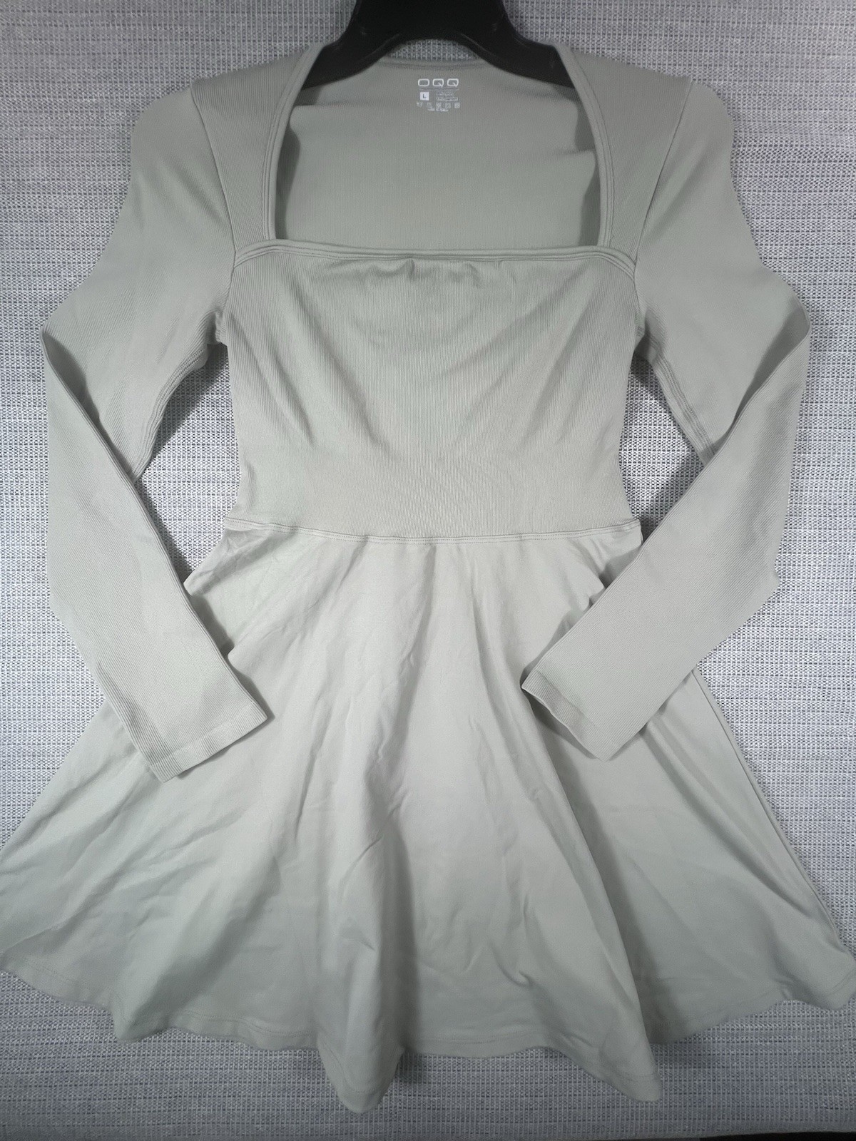 OQQ Dress Womens LARGE Athletic Long Sleeve Square Neck Stretch Mini