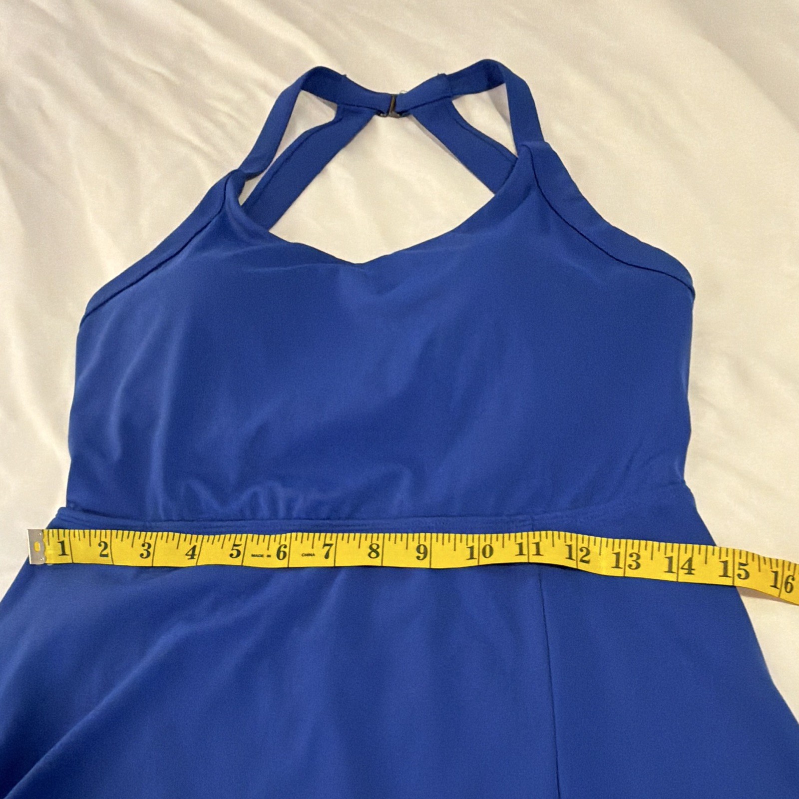 Halara Blue zip-pocket, twist back midi with built-in bra & front slit
