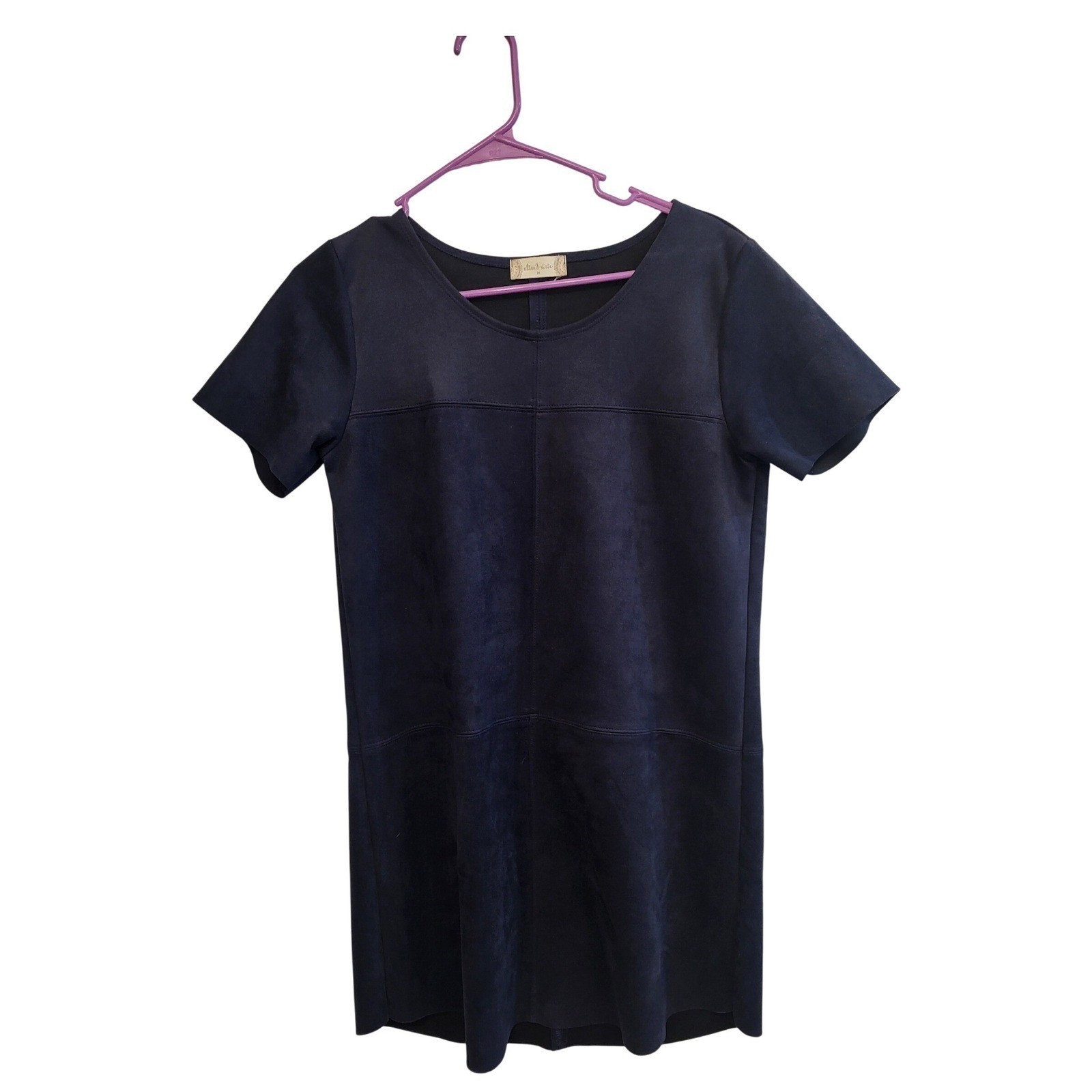 Altar’d State Shift Dress Women Medium Navy Blue Faux Suede Short Sleeve NKD7237