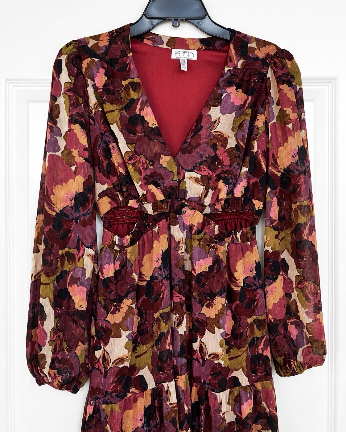 Sofia Jeans by Sofia Vergara Floral Midi Dress Women’s Small Long Sleeve Boho