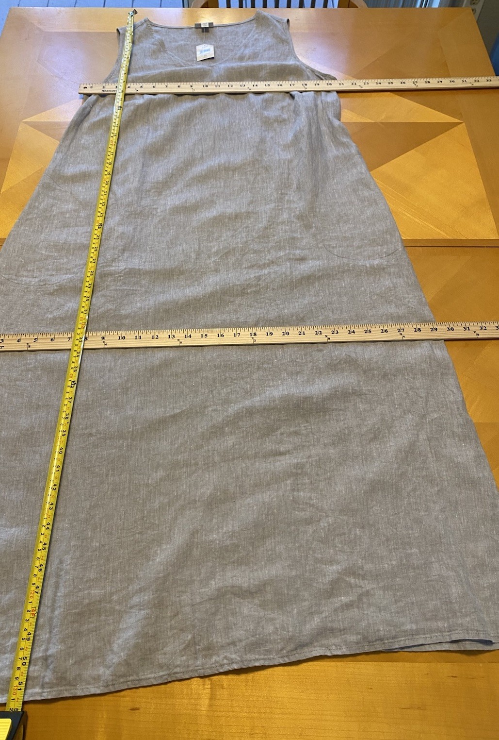 NWT J. Jill Love Linen Grey/White Sleeveless Maxi Back Pleats Dress, 1X