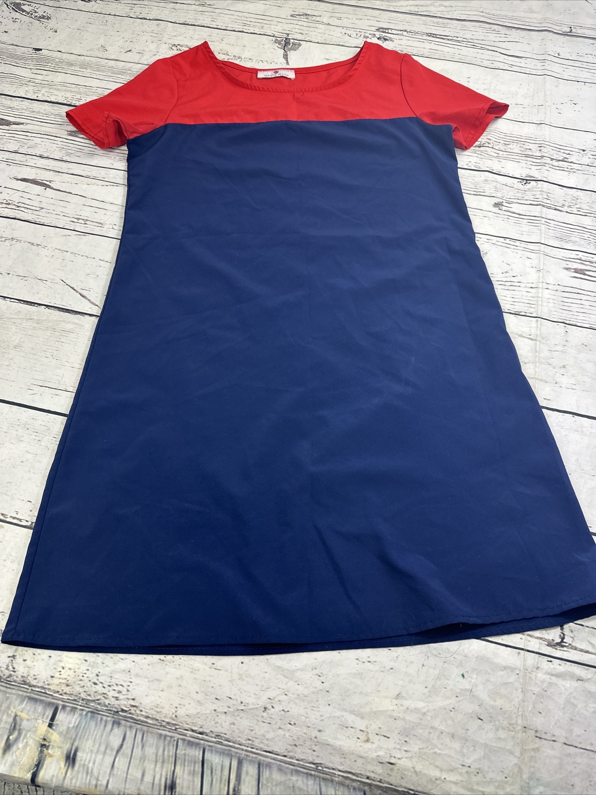 White Plum Dress Medium Red Blue Color Block Shift Mod Short Sleeve