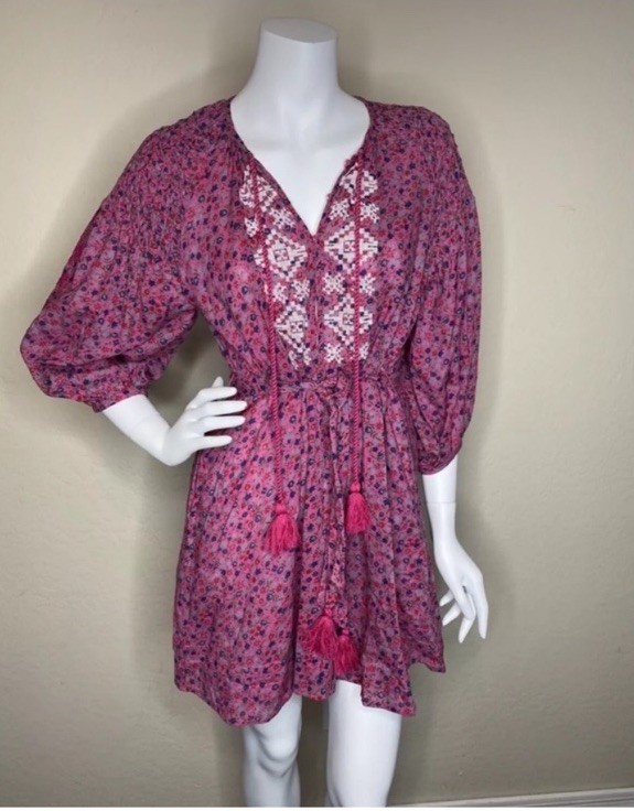 TOPSHOP PINK FLORAL BOHO STYLE BALLON SLEEVES DRESS SZ 2 NWT