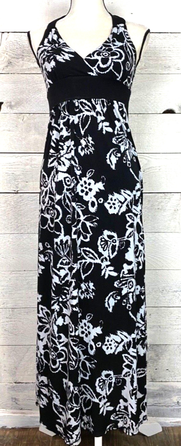 Catch My I Maxi Dress Womens Small Halter Floral Stretch Empire Resort Vacation