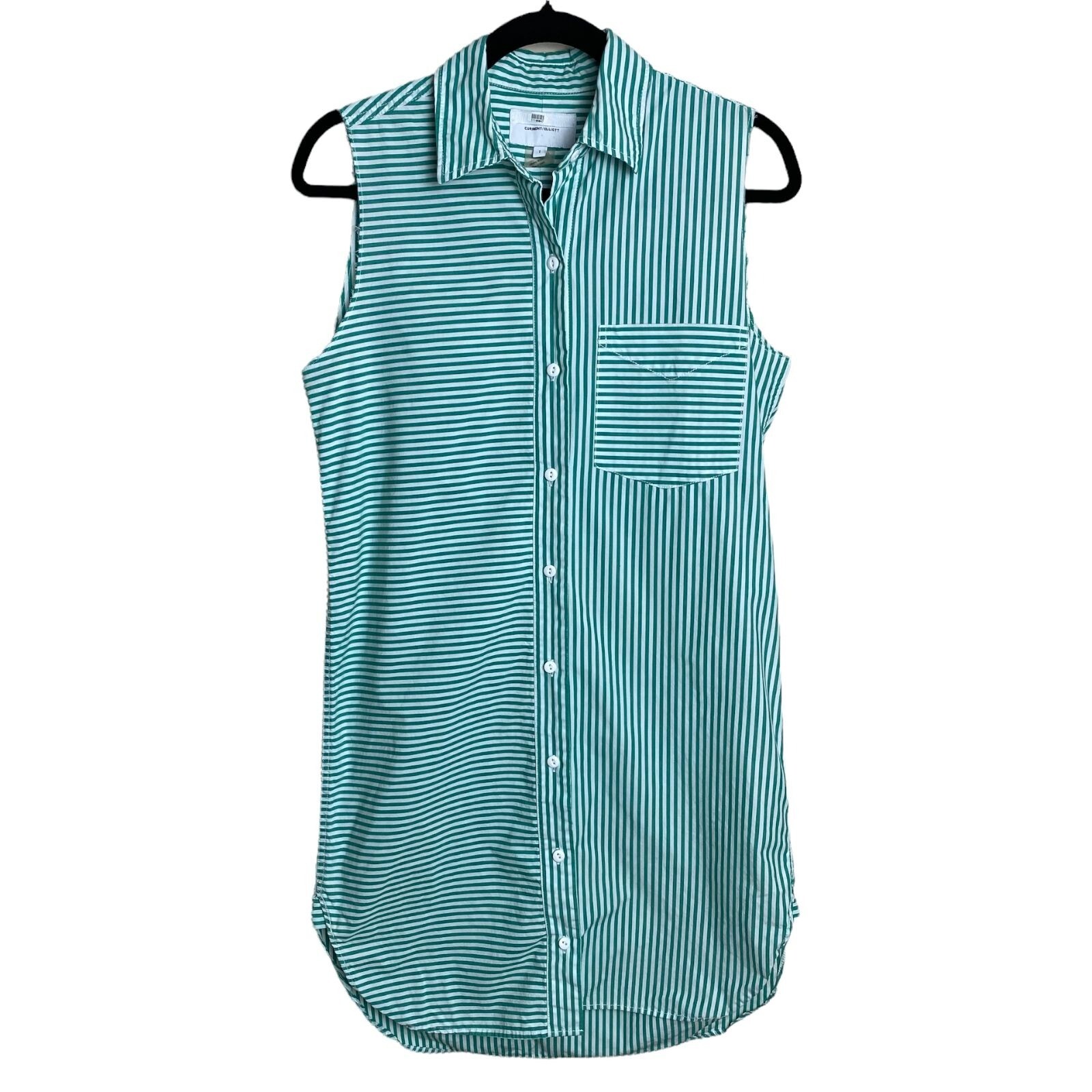 Current/Elliott Shirt Dress “The Eden” Green White Striped Women’s Sz 1 (US 2-4)