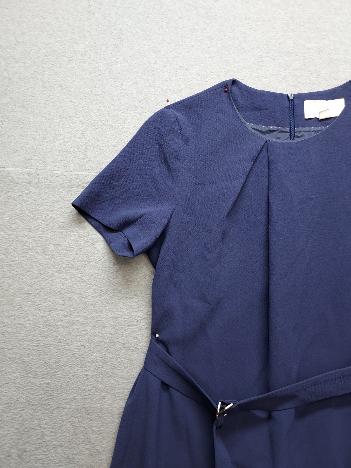 Hugo Boss Women Shift Dress 12 Blue Back Zipper Tie Waist Short Sleeve Cocktail