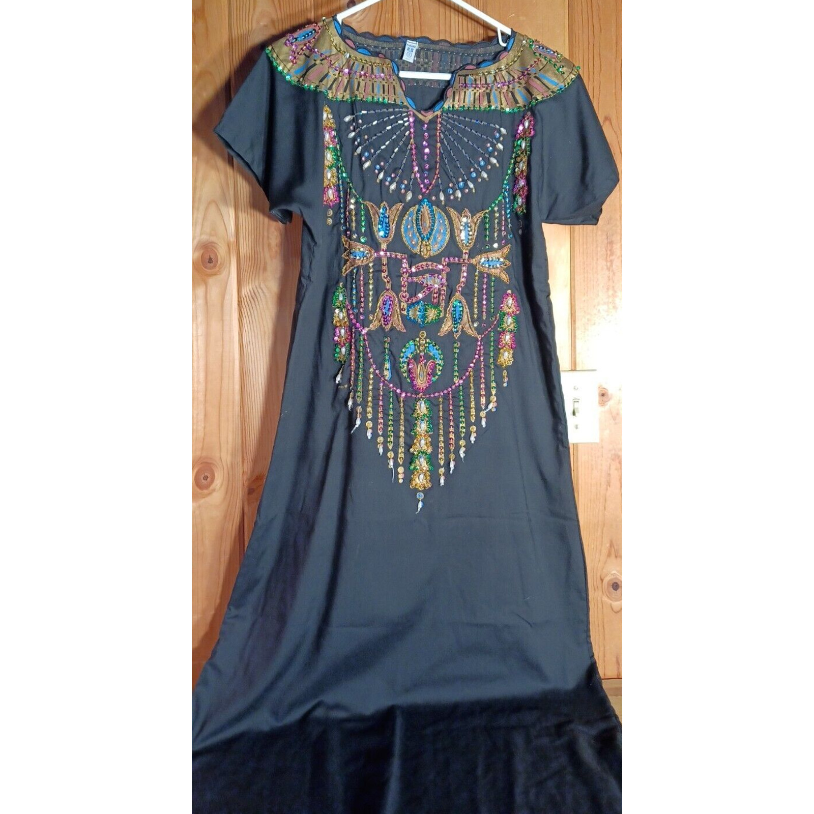 VTG Egyptian Kaftan Womens Small Embellished Gold Design with Sequins and Beads