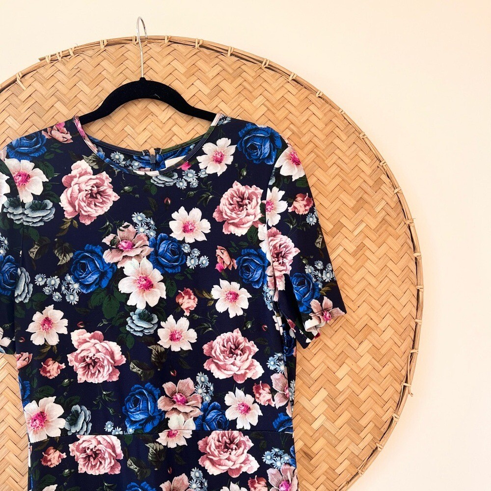 GORGEOUS ERDEM SUMMER FLORAL-PRINT PONTE DRESS STRETCHY SLIP-ON EUC