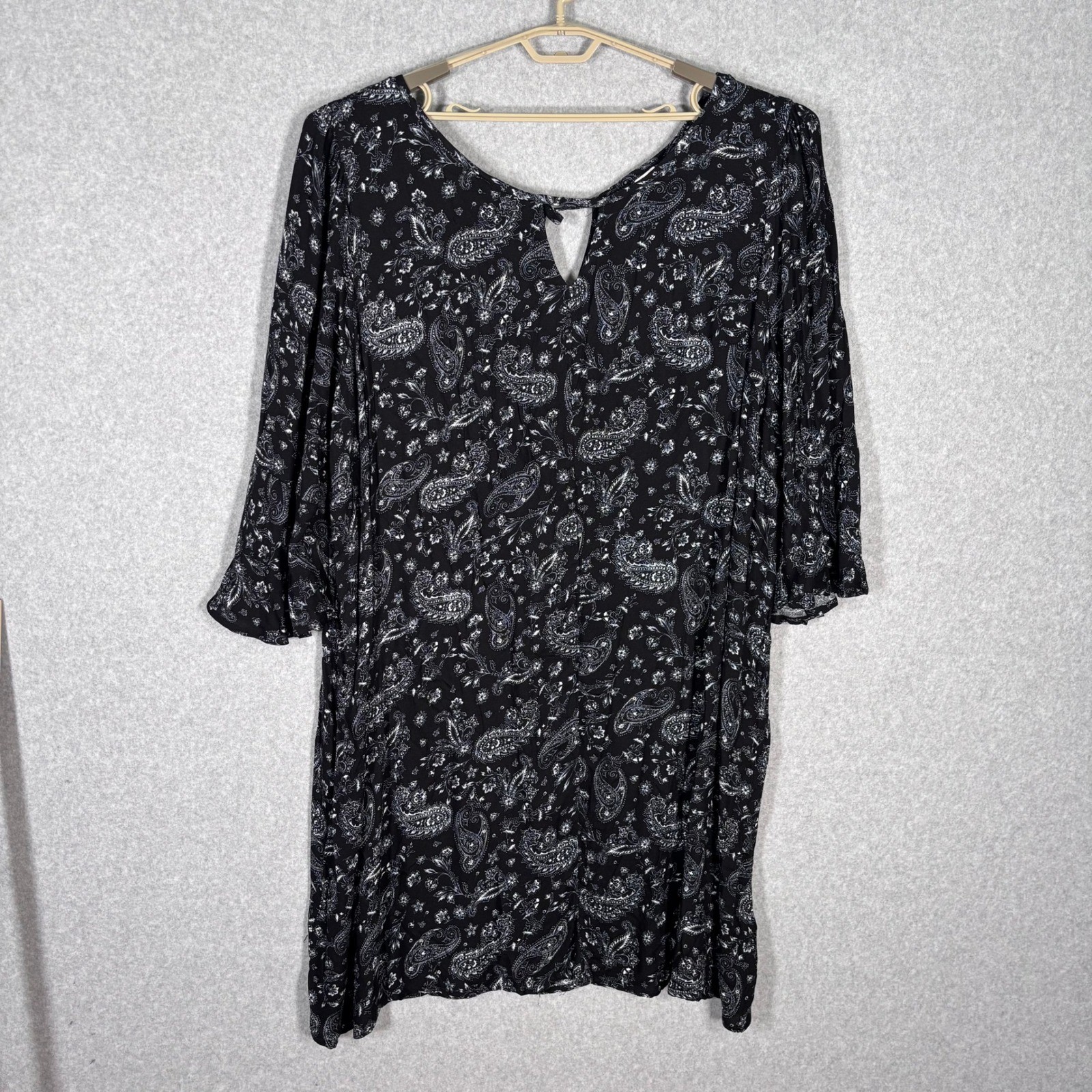 Peasant Midi Dress 3X Black Paisley Bell Sleeve Boho Cottage Flowy Farmhouse